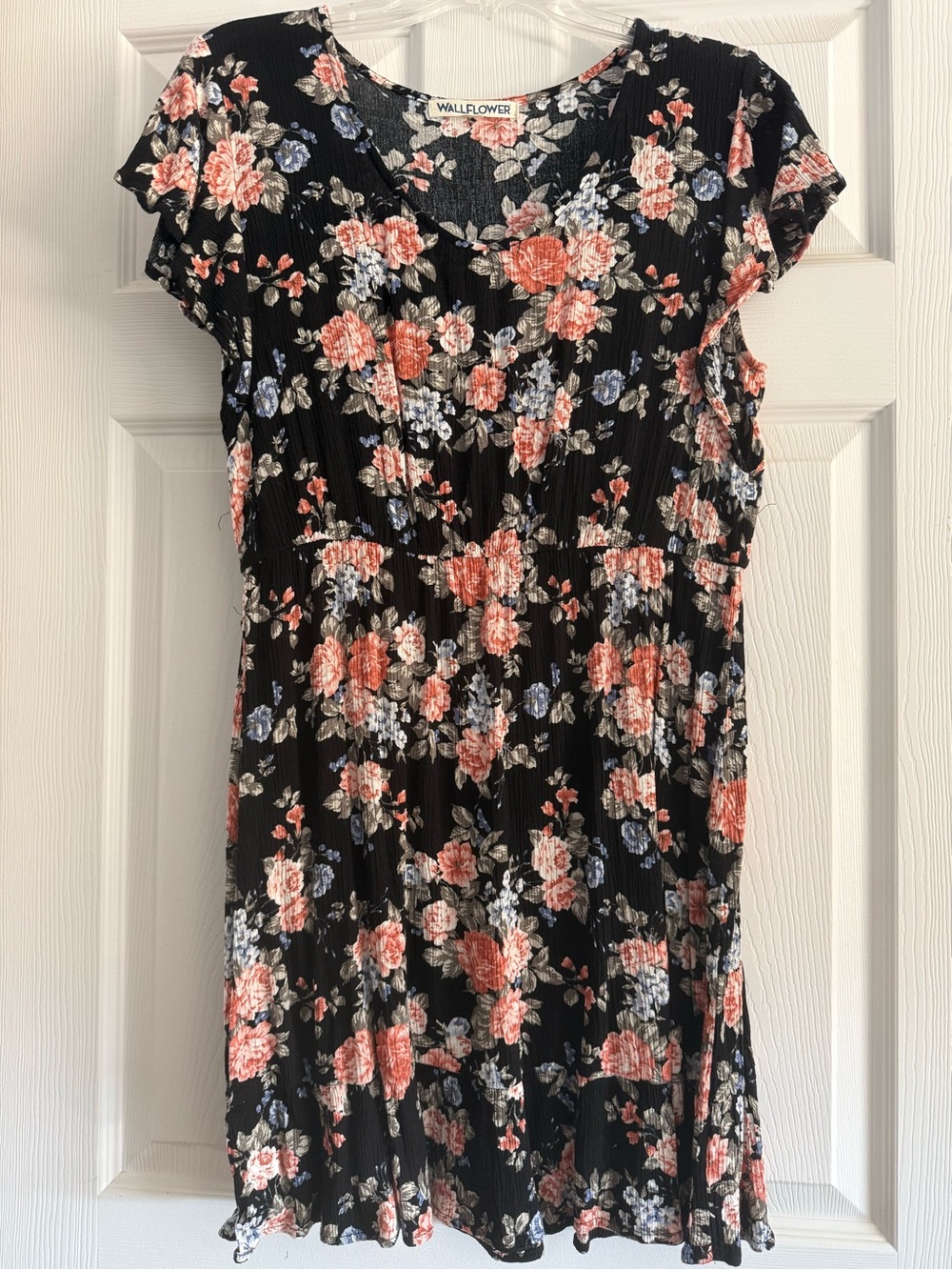 Wallflower Black Floral Dress with Pink & Blue Blooms